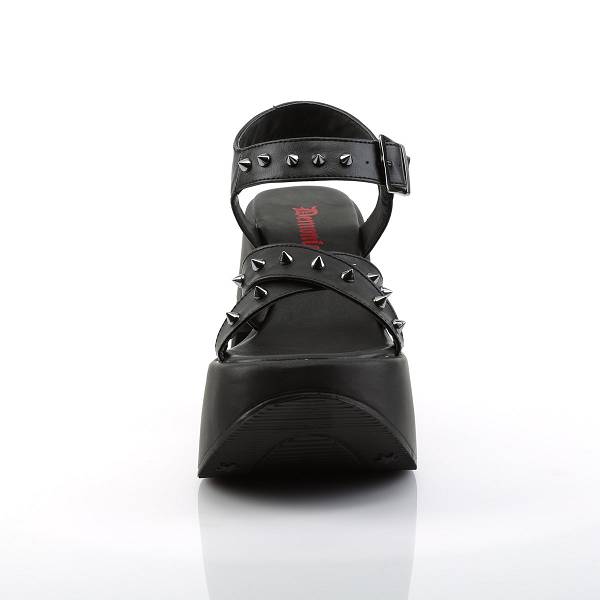 Demonia Women's Dynamite-02 Platform Wedge Sandals - Black Vegan Leather D0136-24US Clearance